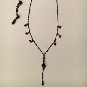 Ruby Crystal Necklace and Earrings/Costume